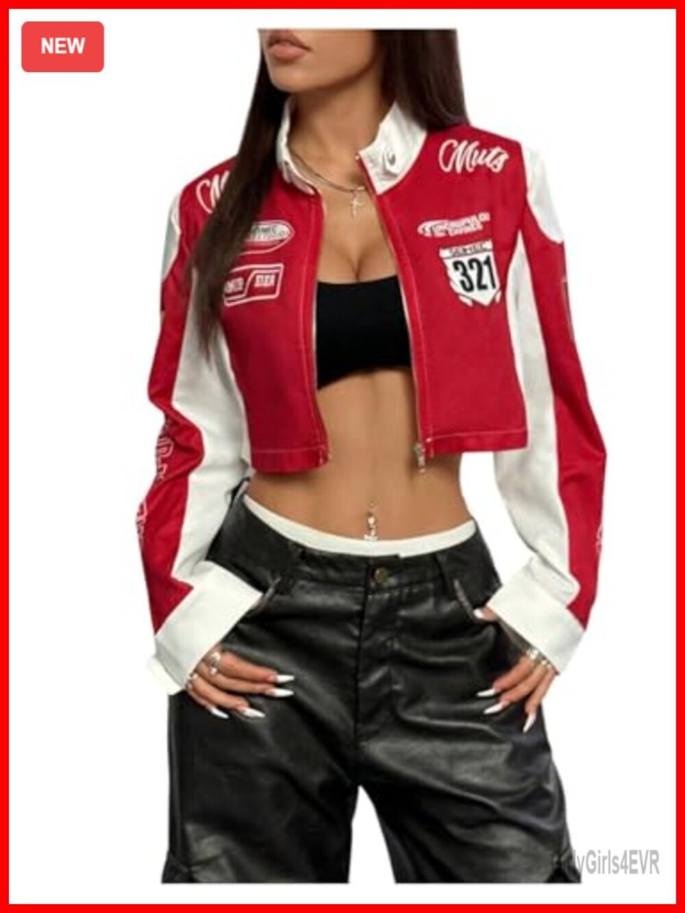 Y2K Cropped Bomber Jacket Color Block Vintage Racing Moto Biker